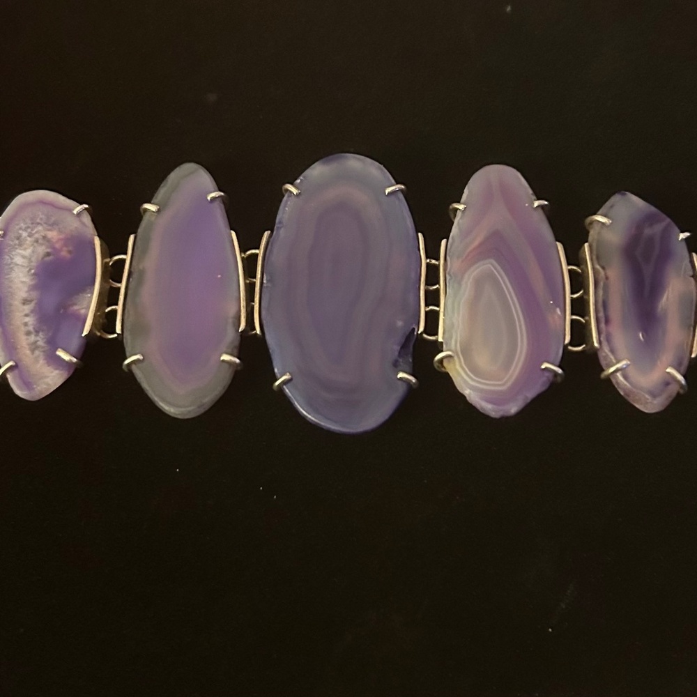 Whitney Kelly Sterling Sliced Purple‎ Agate Statement Bracelet Toggle - Picture 2 of 7